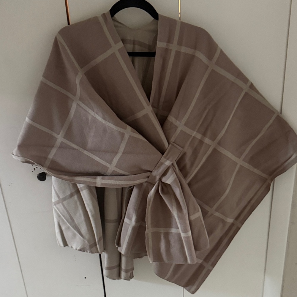 Plaid Wrap Shawl in Taupe and Cream